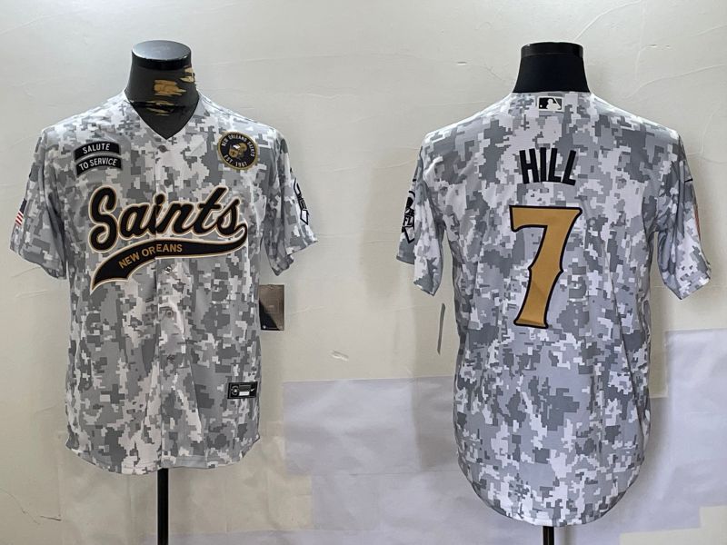 Men New Orleans Saints #7 Hill Nike Arctic Camo 2024 Salute to Service Limited NFL Jersey style 7